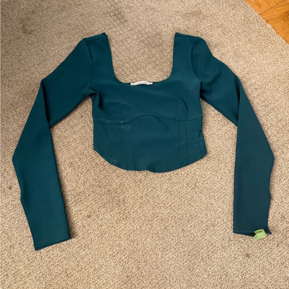 Abercrombie & Fitch Green Long Sleeve Fitted Bodysuit